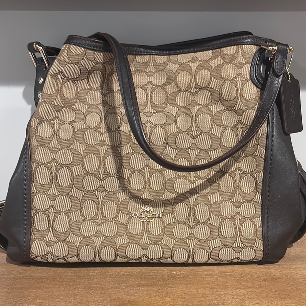 Coach Tan and Black Monogram Shoulder Bag